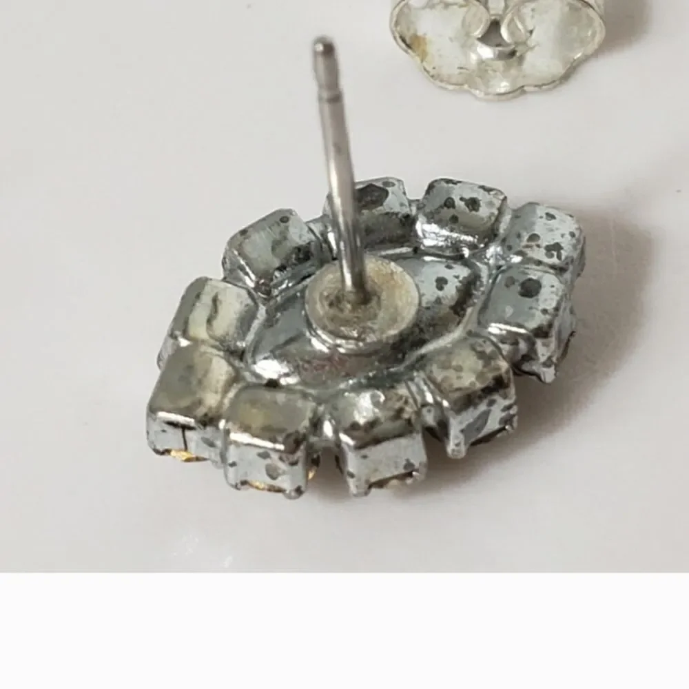 VINTAGE Gemstone & Rhinestone Marquis Pierced Earrings